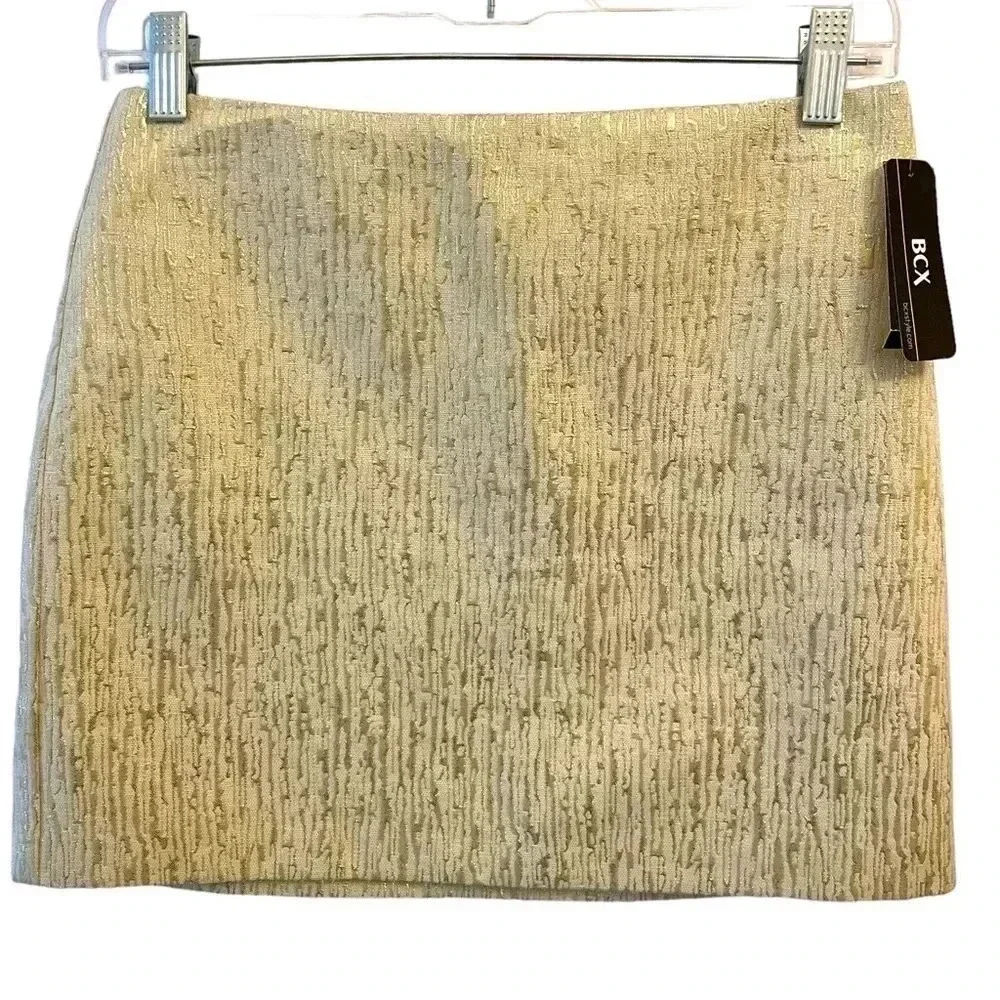 BCX Mini Cream Gold Brocade Skirt